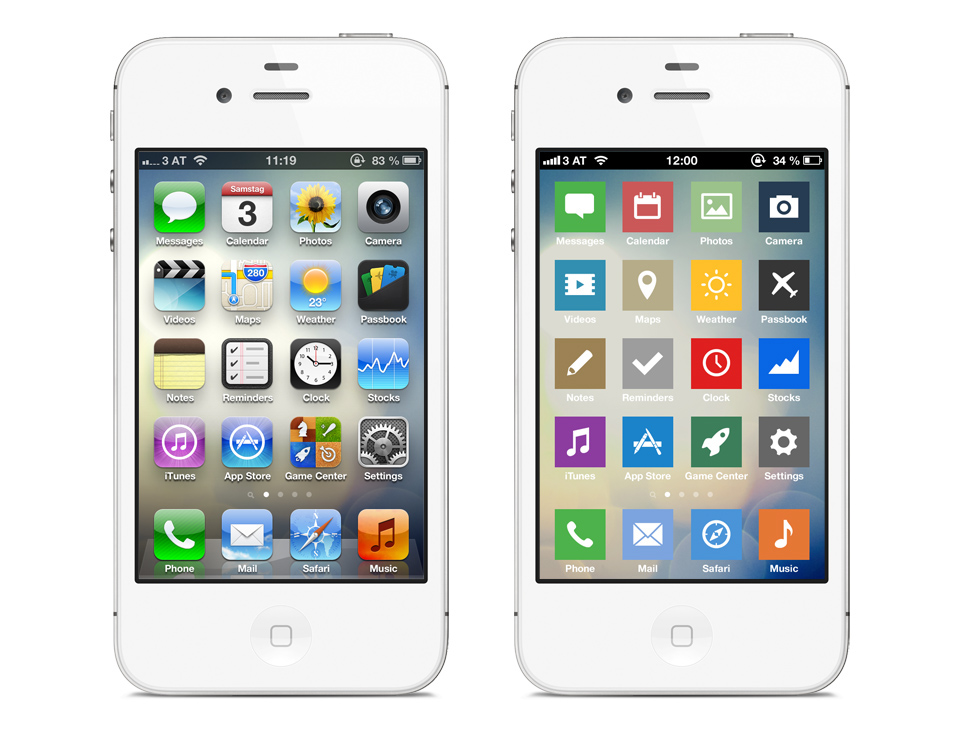 iphone ios apple redesign UI user interface skeuomorphism Sebastian Gansrigler Gansrigler