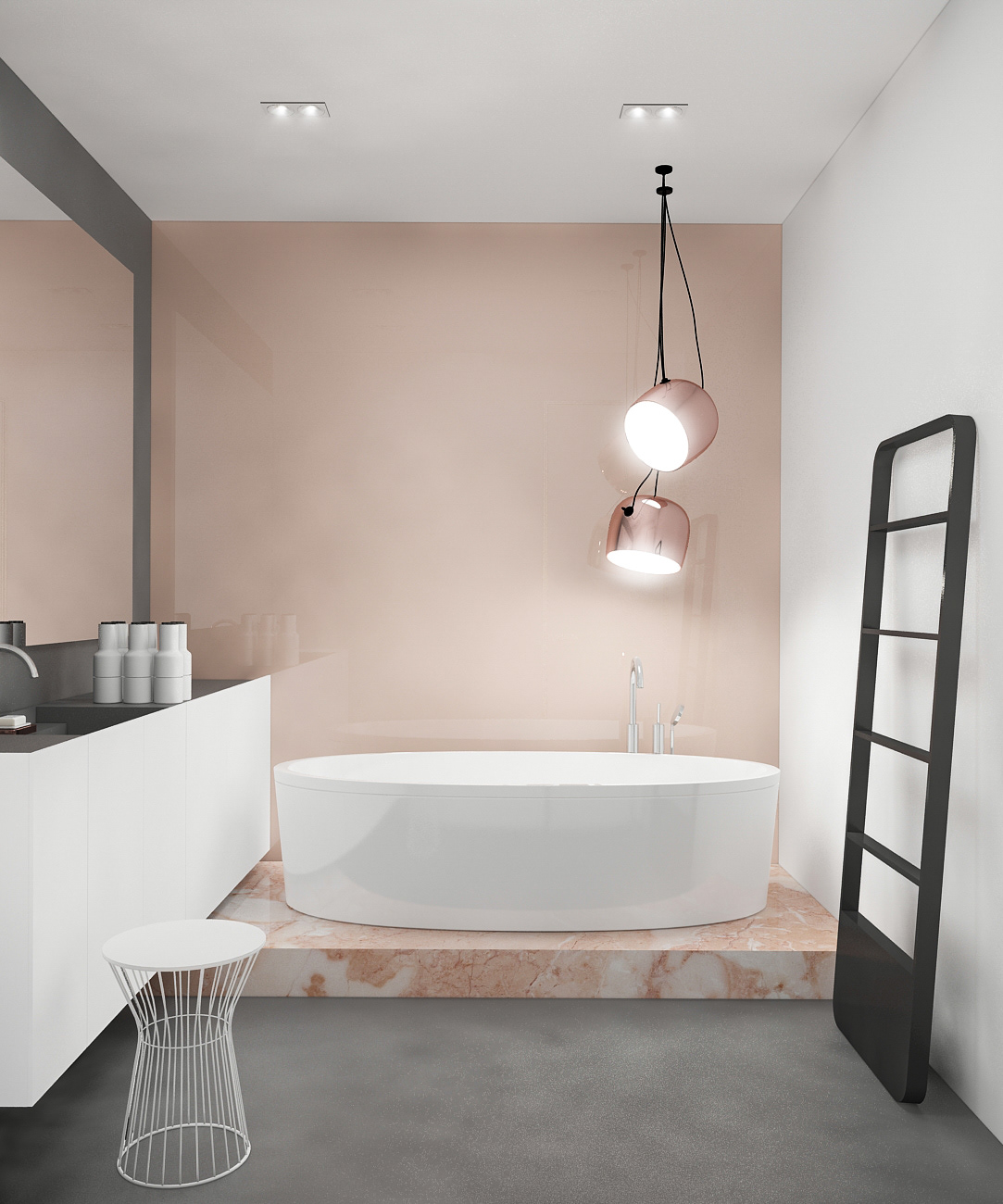 Minimal interior Pink marble bathroom lavatory hallway design interior