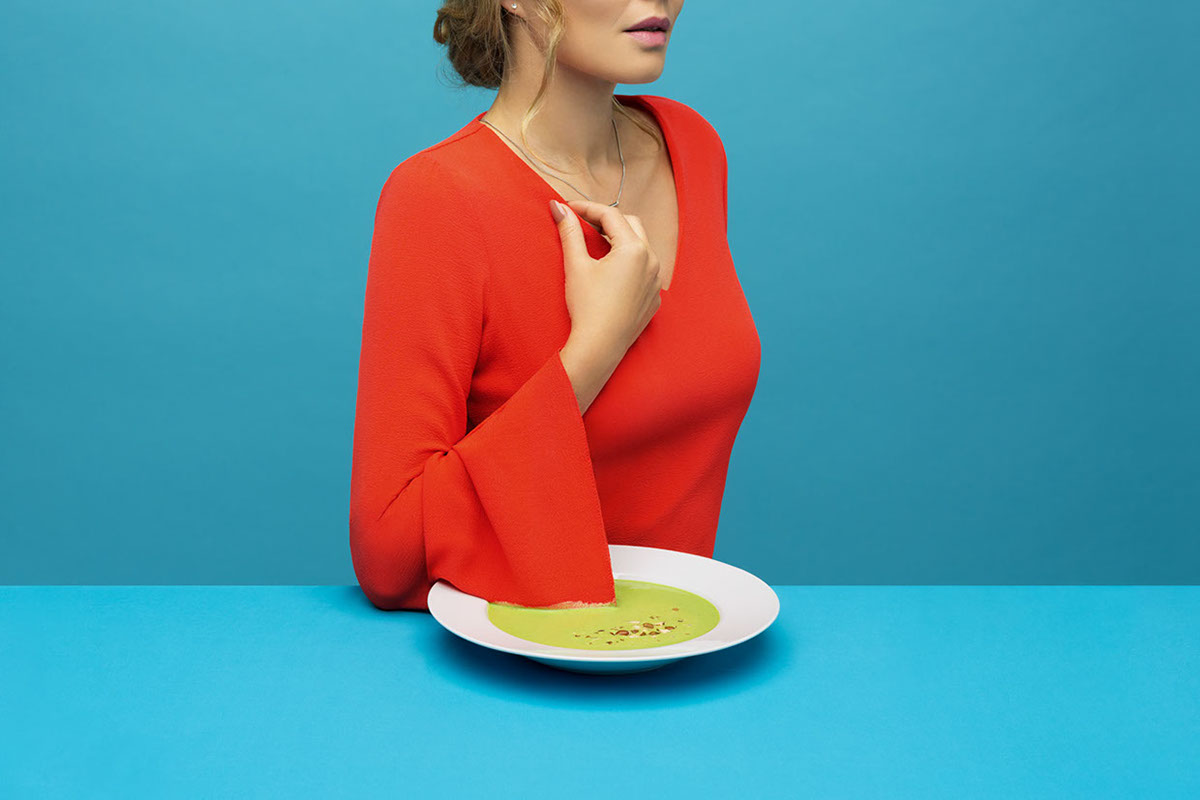 Adobe Portfolio glossmarc campaign ad Soup yellow beard plate woman man