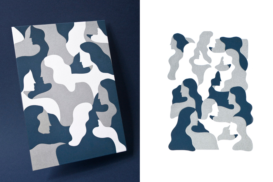 letterpress feminity women camouflage print postcard silver