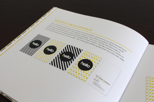 print publication hello conference design conference yellow bold Patterns stripes circles logo Circle Logo welcome Badges bottle Lanyard standards manual brand manual brand guidelines simple square book bright happy