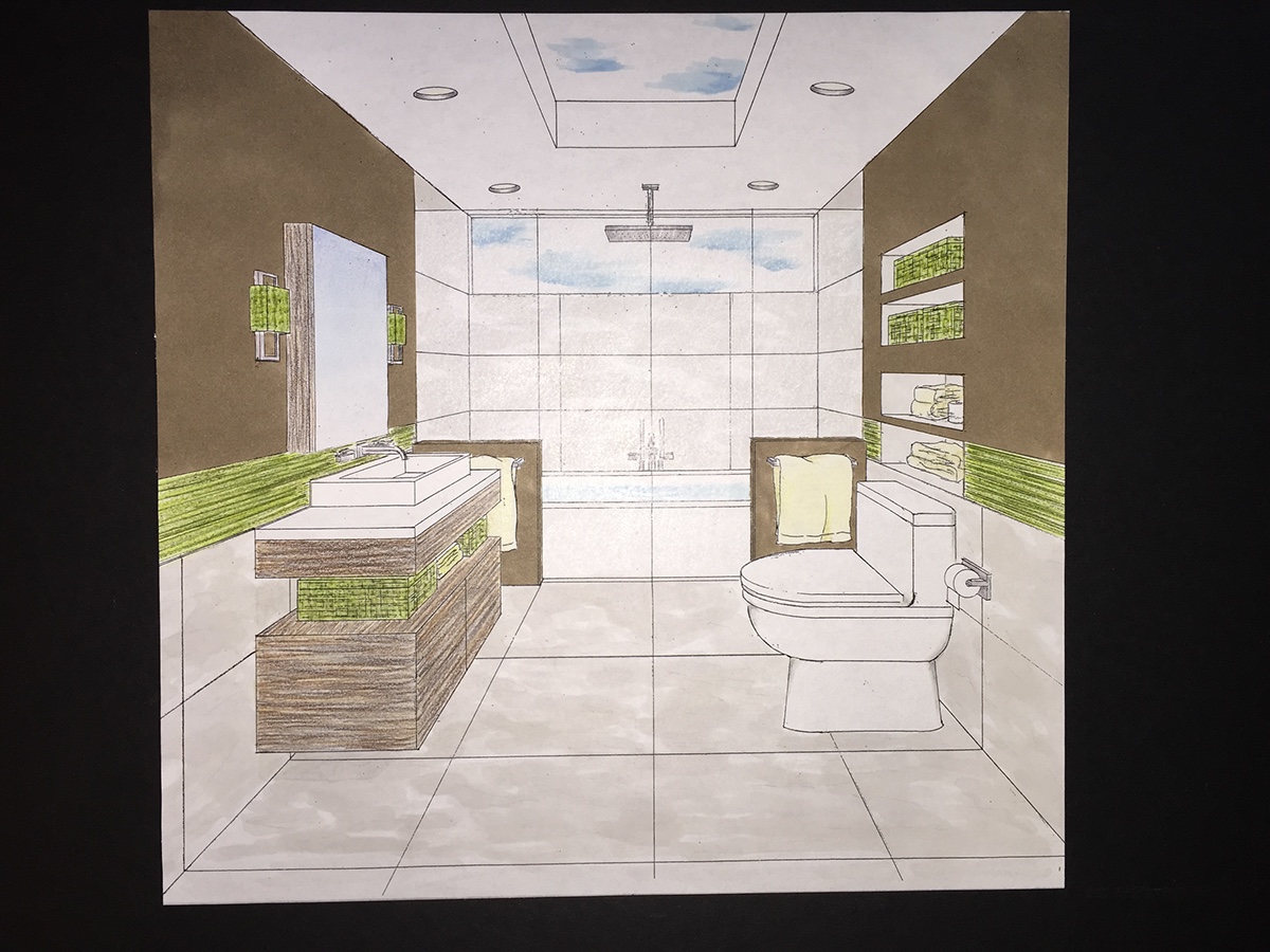 hand render Residential Design colored pencil Marker floor plan Perspective