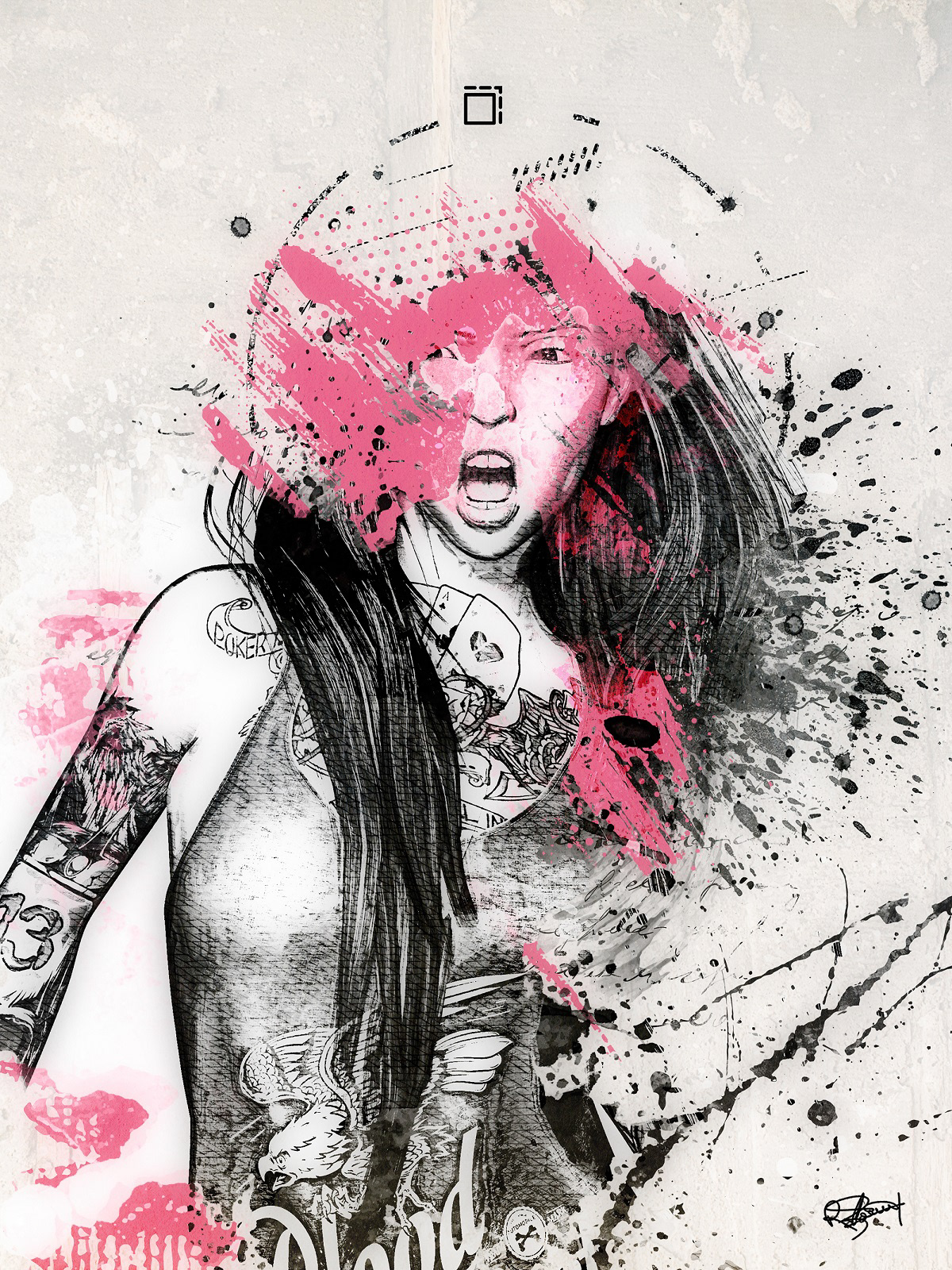 digital grunge ink painting   pop portrait woman