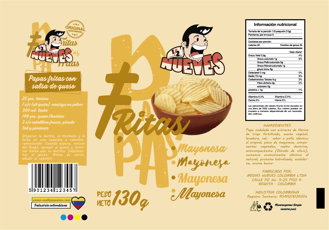 mayonesa chips PAPASFRITAS producto dibujosanimados Años30 comico joven agradable Packaging