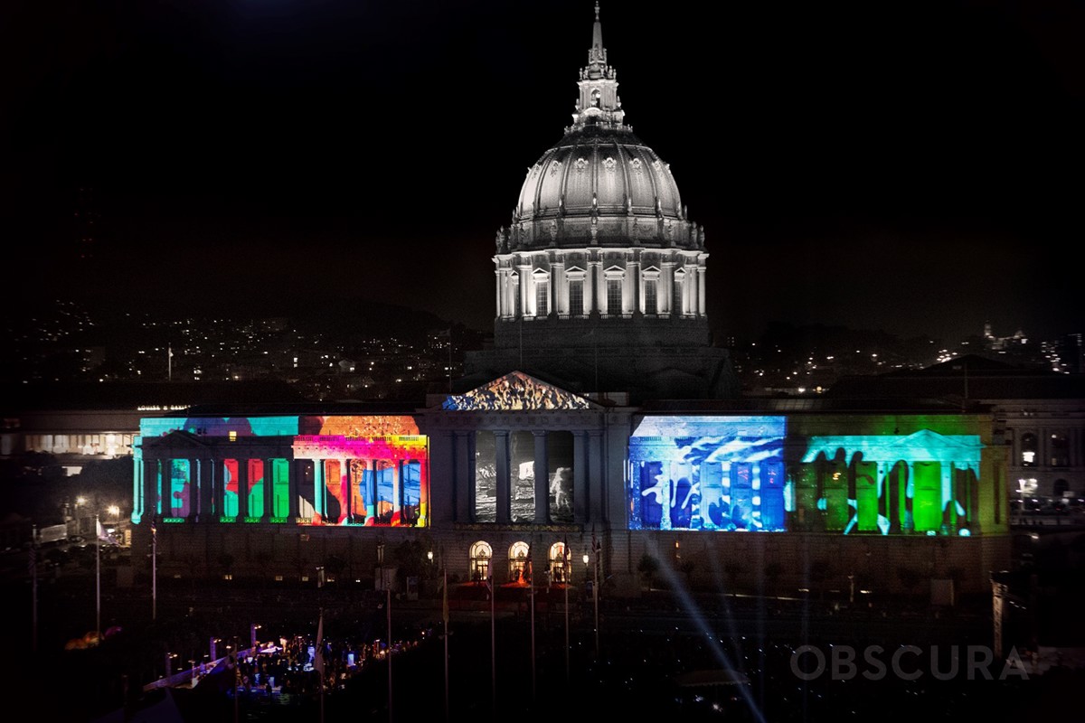 san francisco 100 years obscura digital projection mapping oakland SF city hall celebration