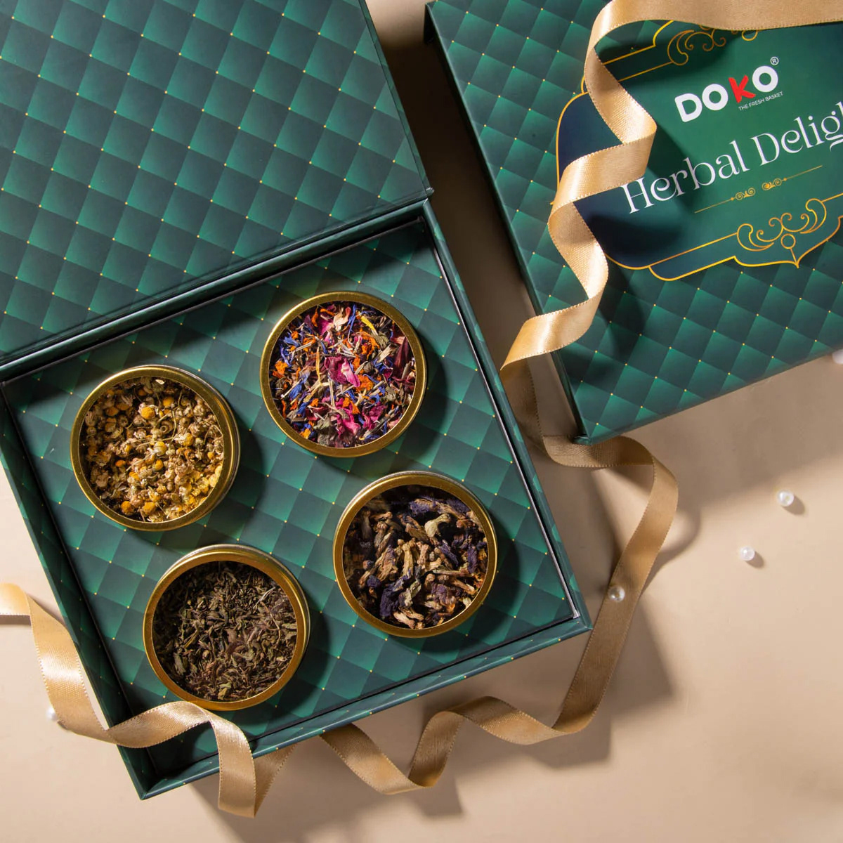 packaging design rigid box design Packaging Graphic Designer design dokonatural gold foiling box herbal delight luxury packaging Tea Gift Set