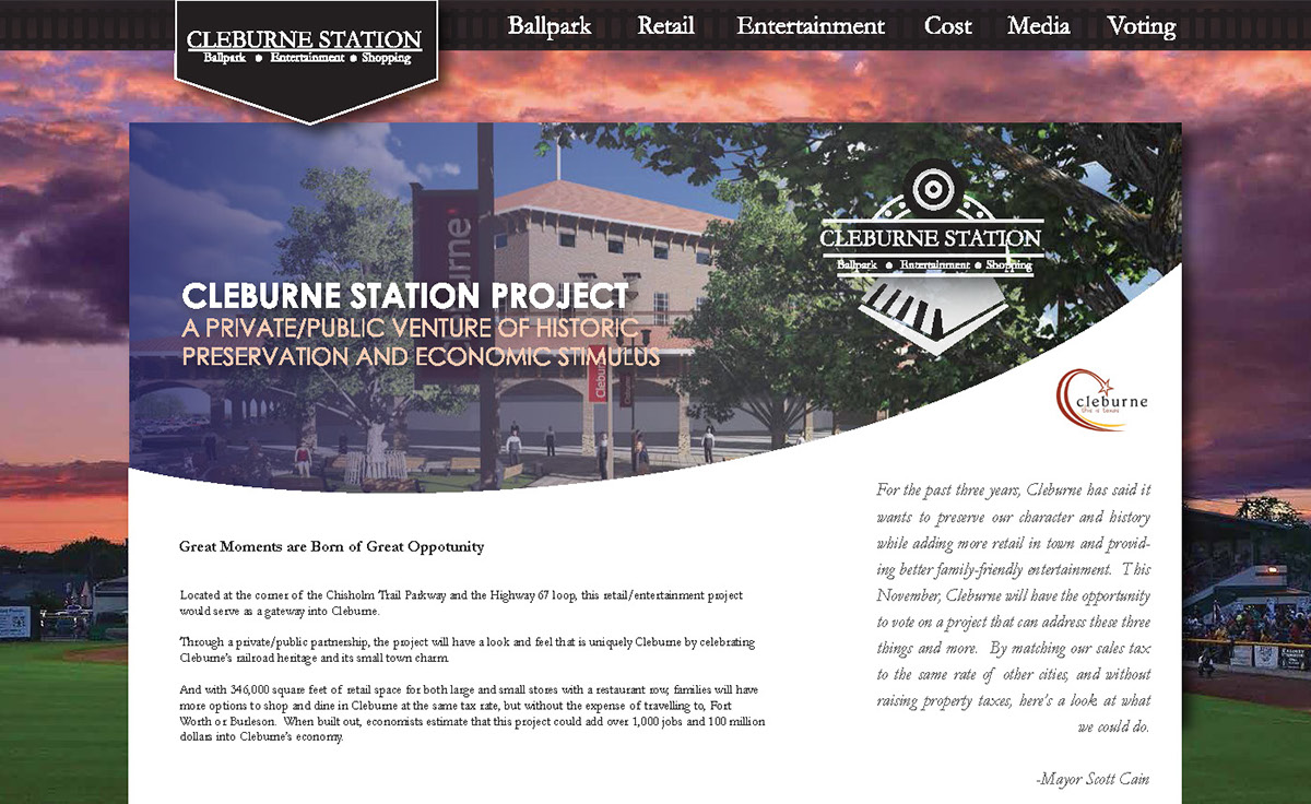 sports Website Design baseball trains Cleburne city Retail Marketing Investor Relations Promotion railroaders baseball