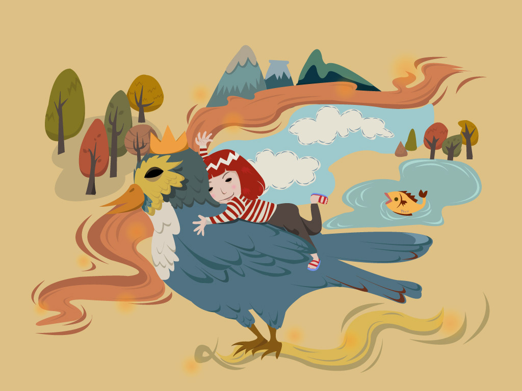 ilustrator bird girl earth tones wind