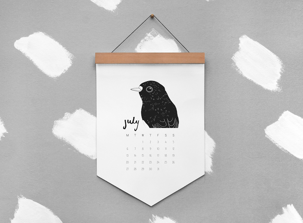 calendar 2015 Calendar bird calendar eco friendly calendar wooden calendar Bird Illustration new zealand made