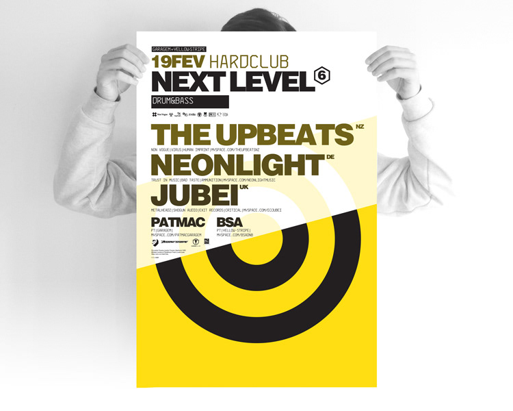 Drum and Bass the upbeats Neonlight jubei   hardclub Garagem yellow-stripe   flyers poster