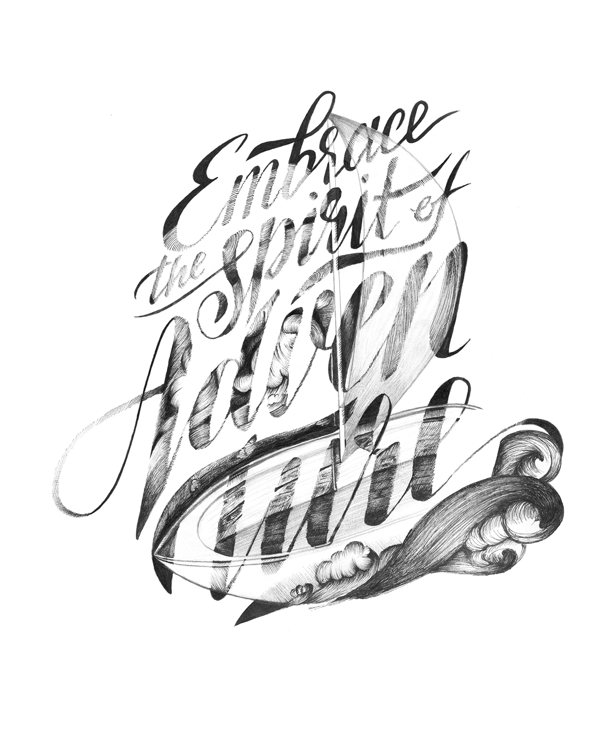 lettering adventure ballpoint Drawing  doodle boat waves handlettered book editorial