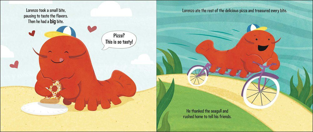 children's book Picture book lobster Pizza kids book ILLUSTRATION 