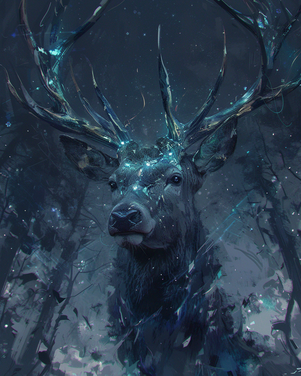 deer animal night forest fantasy ai artificial intelligence midjourney Ai Art Character design 