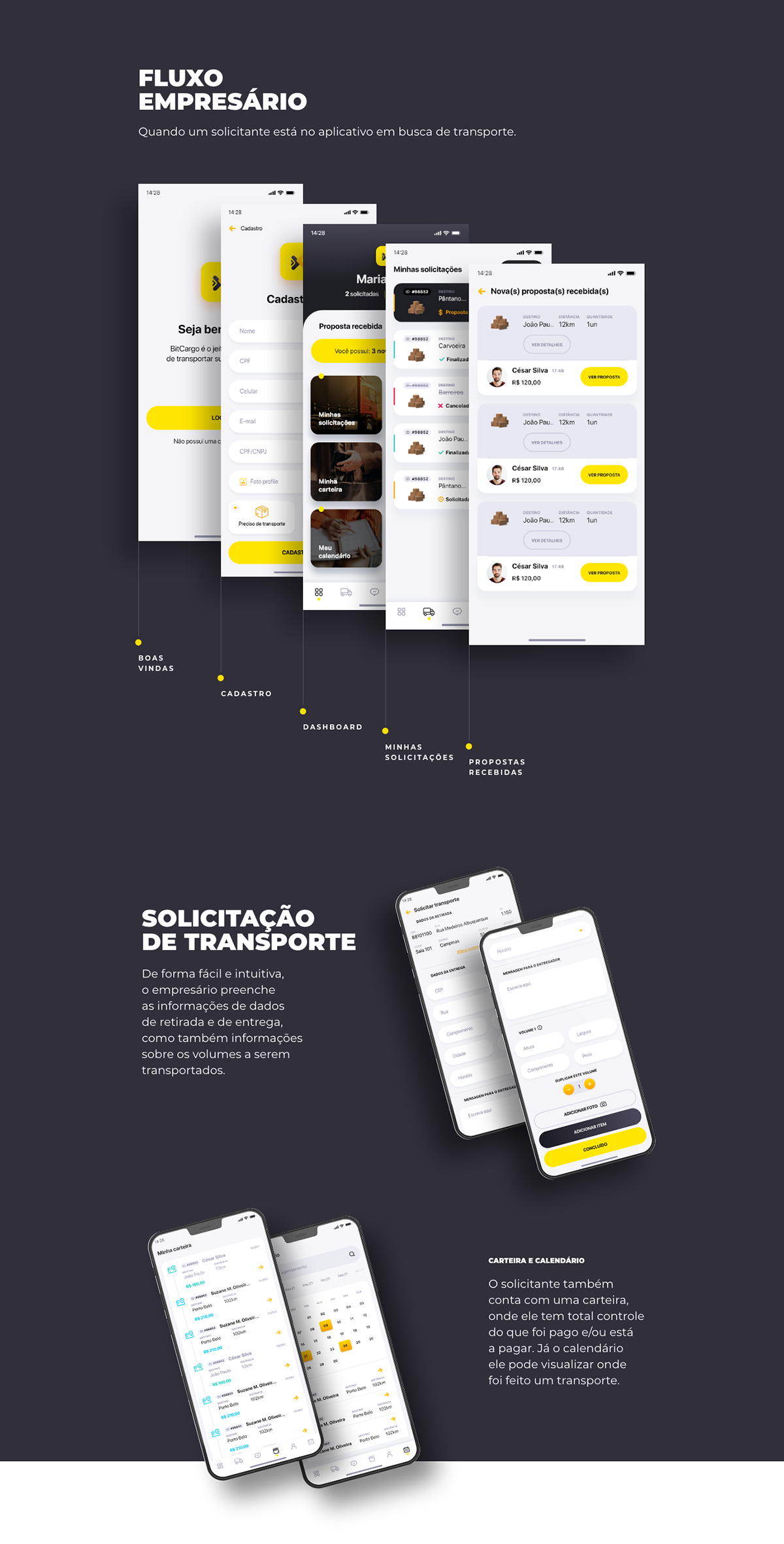 app black clean delivery design Transport UI ux yellow