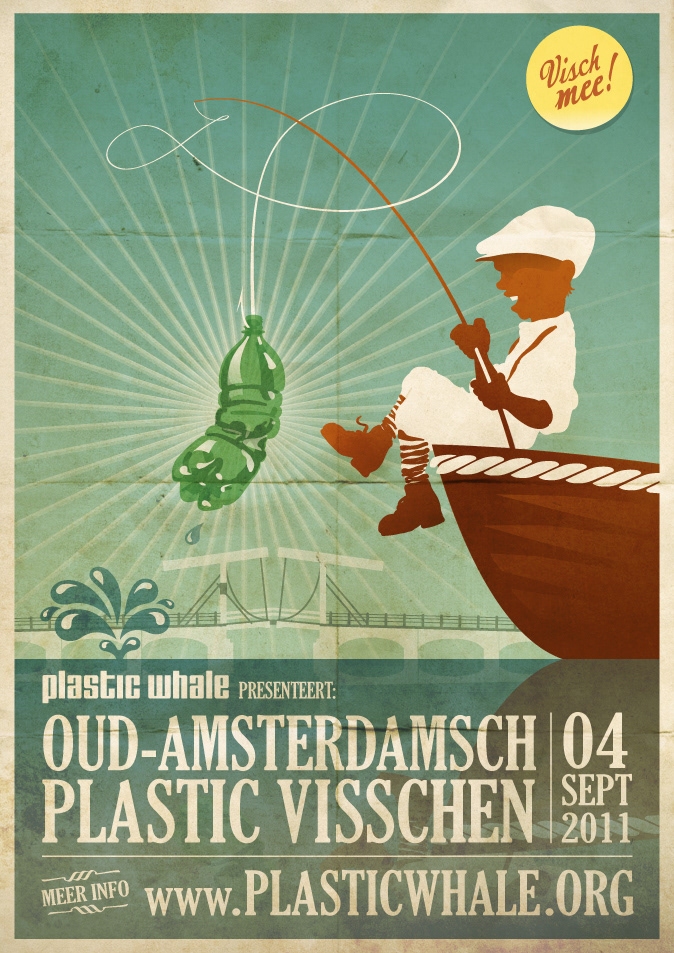 plastic vissen waste pollution awareness non-profit poster vector Illustrator vintage