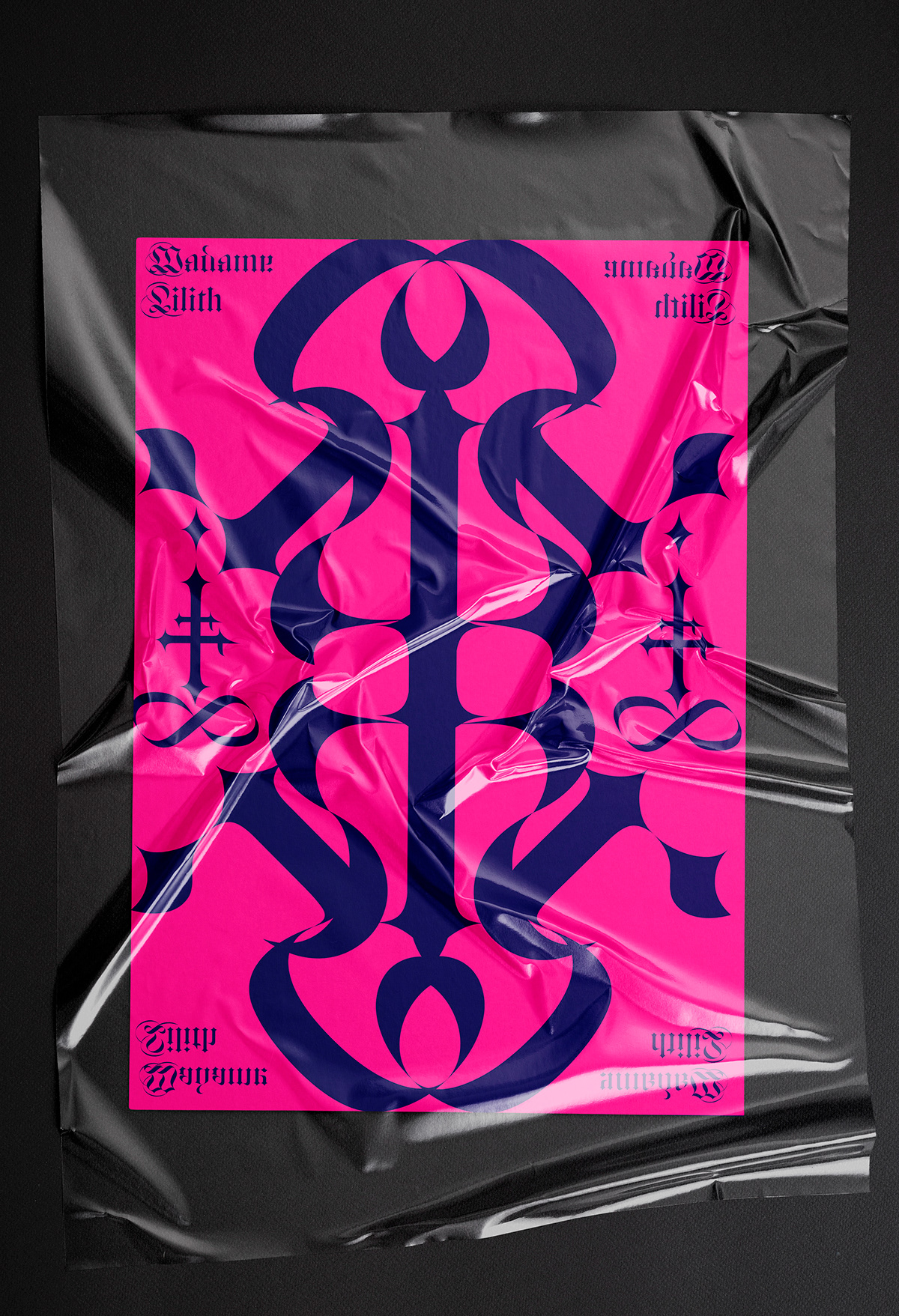 Satan Catholic minimal neon poster typography   modern bible Layout Blackletter