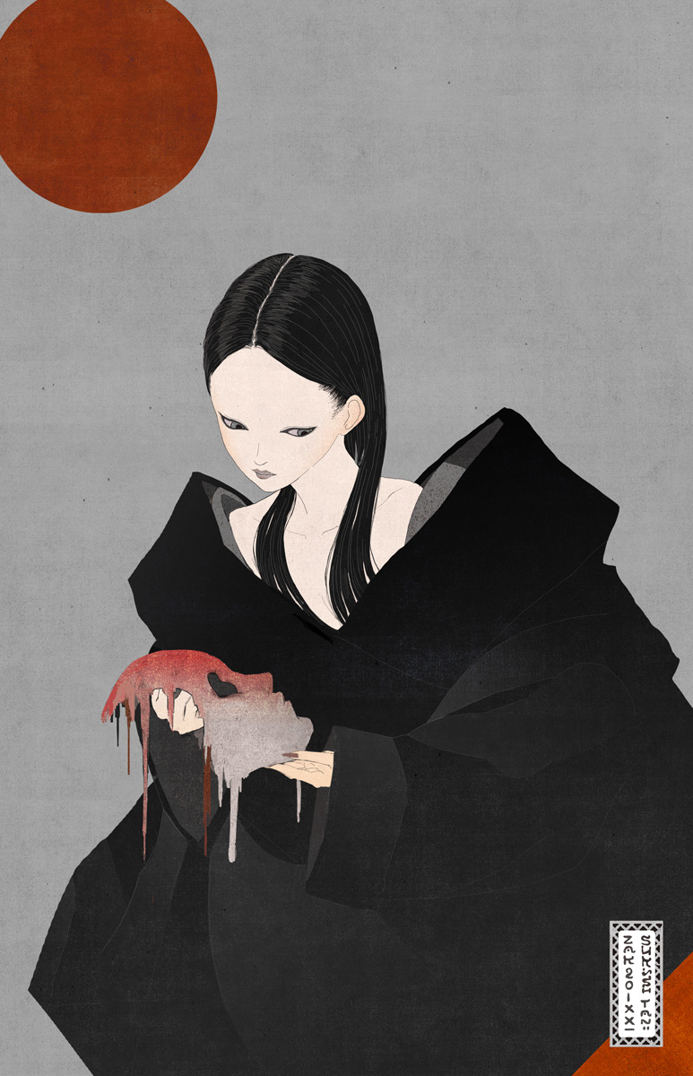 art kimono japan skull Fashion  black dark art scenery girl fantasy