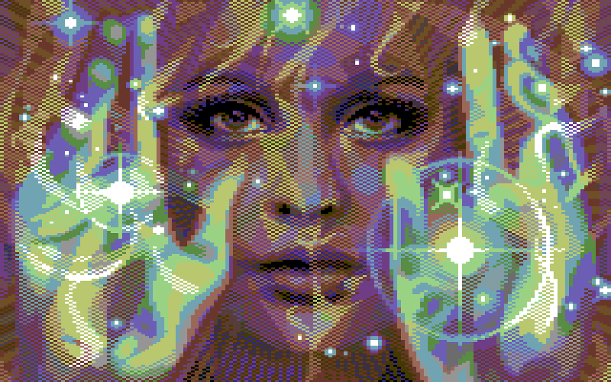 commodore 64 portrait woman pixel butterfly hands Pixel art 8-bit demoscene fire pixel-art pixel graphics