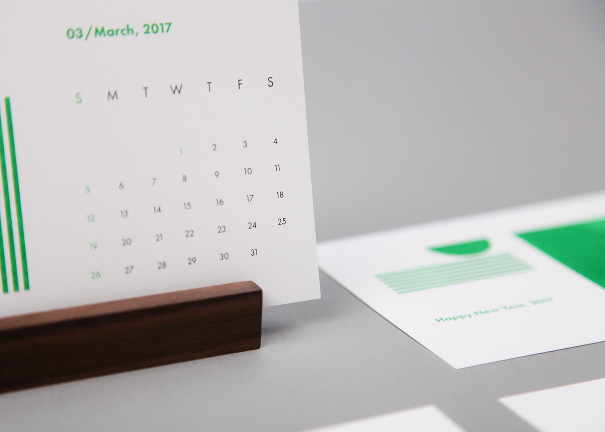 calendar Typeface geometry module green print Riso gold postcard Futura