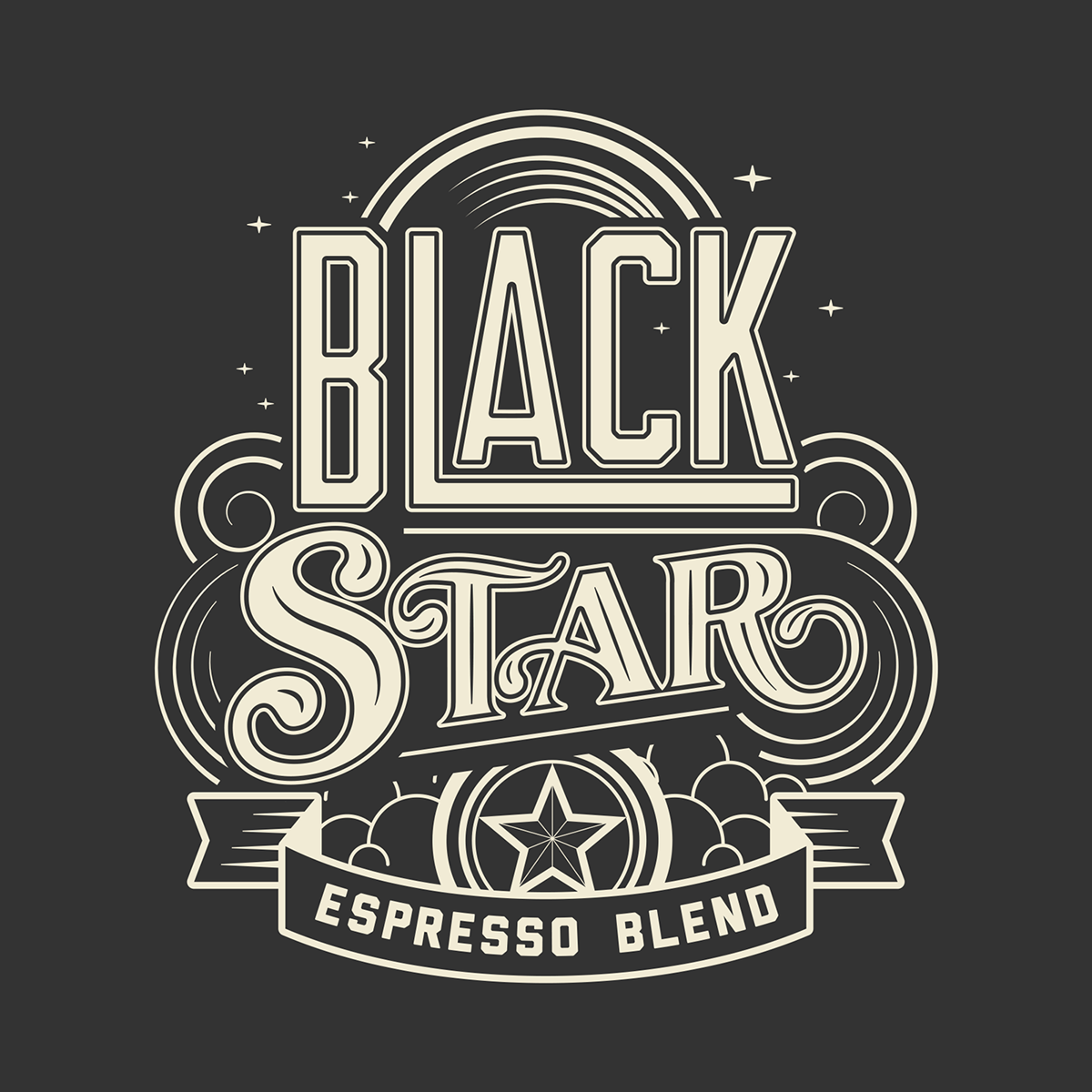 Coffee texas black Star lettering labels roasters