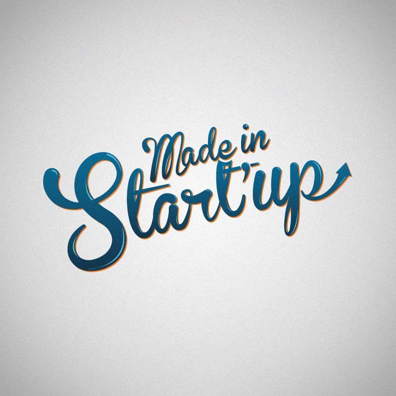 Startup  logo  logotype grey  blue orange texture  shadow