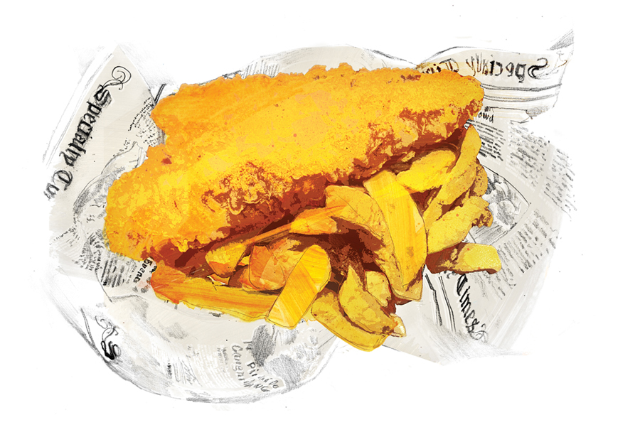 Food  fish chips Seaside england foody taste smell sea sea side Cod food illustration Illustartions Illustrator artwork