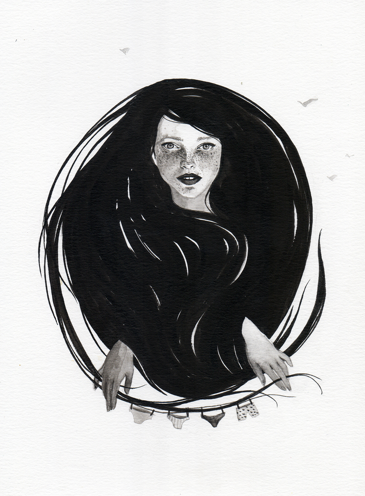 inkdrawing ILLUSTRATION  portrait Black&white girl surrealism heart Mushrooms Drawing  ink