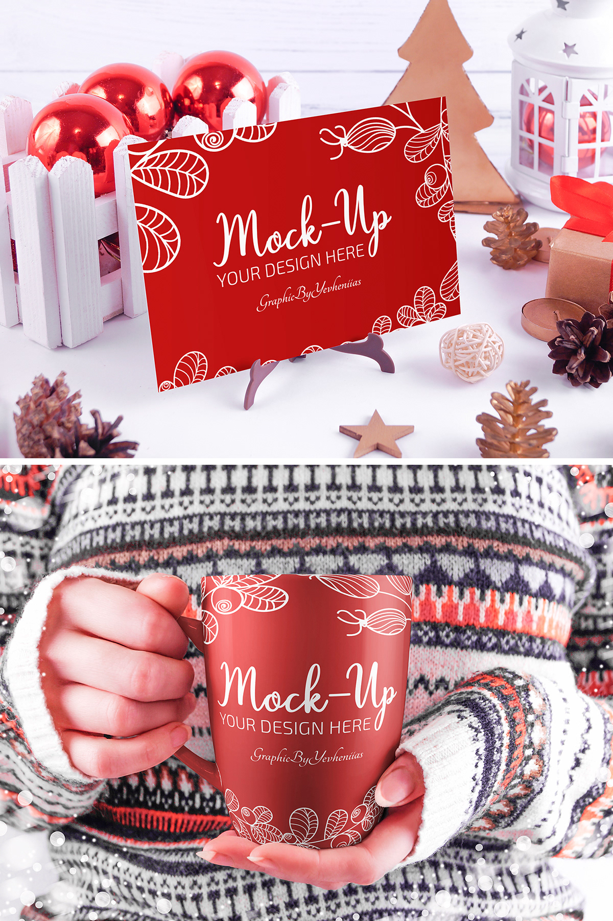 Mockup Christmas bundle set frame Mug  Invitation design graphic