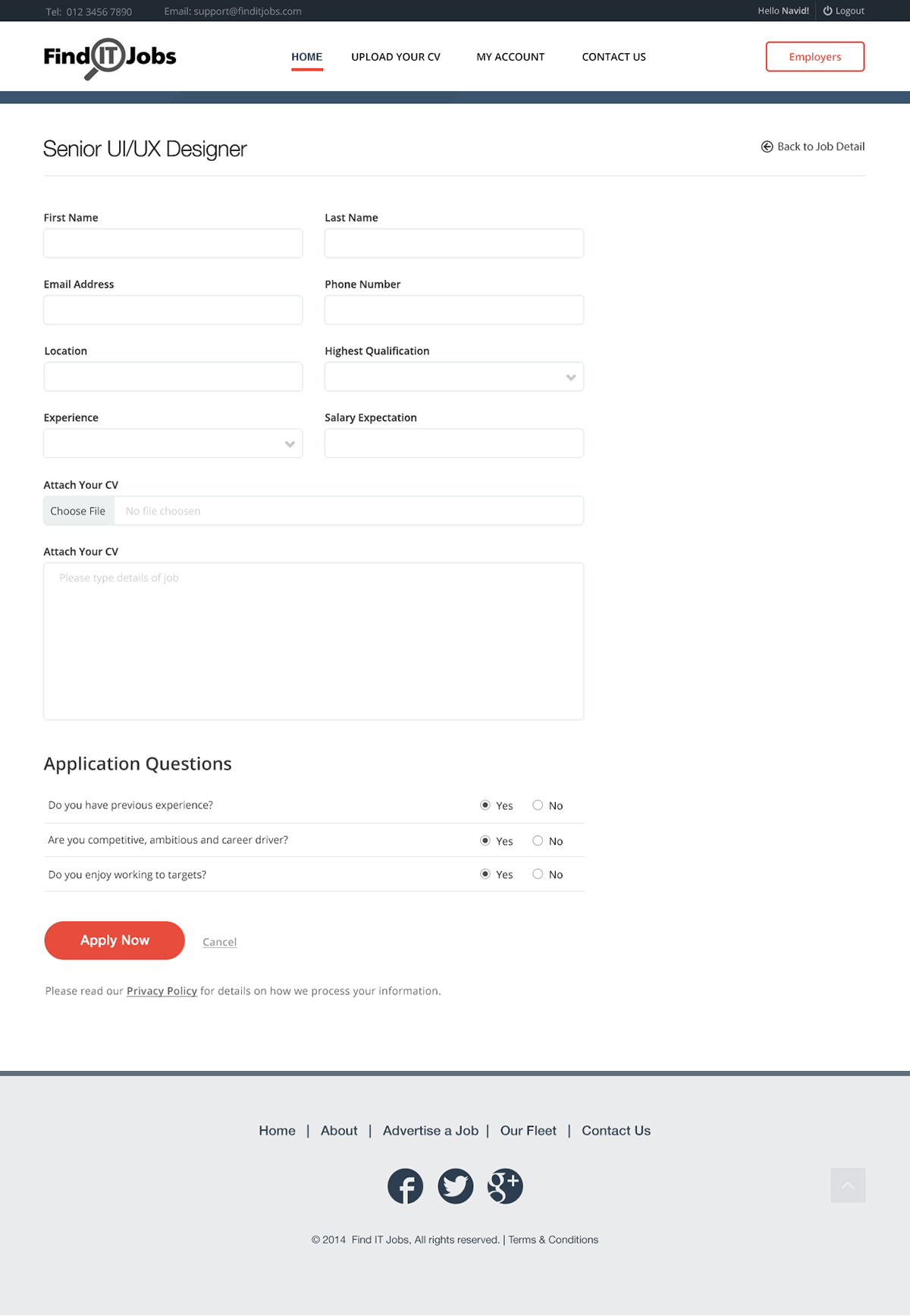 Jobs portal user interface web application