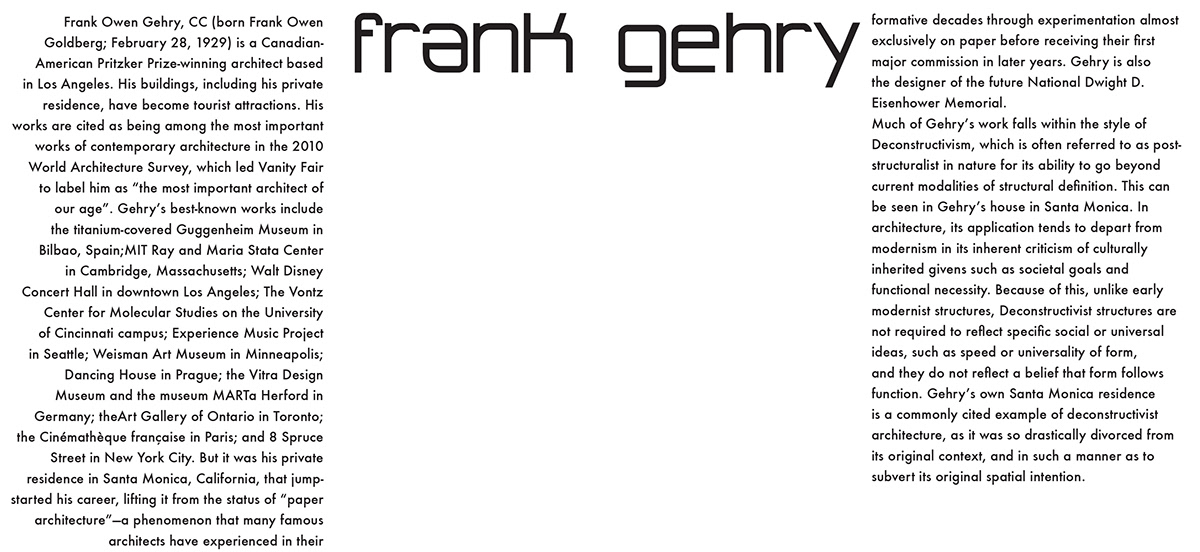 Frank Gehry brochure design