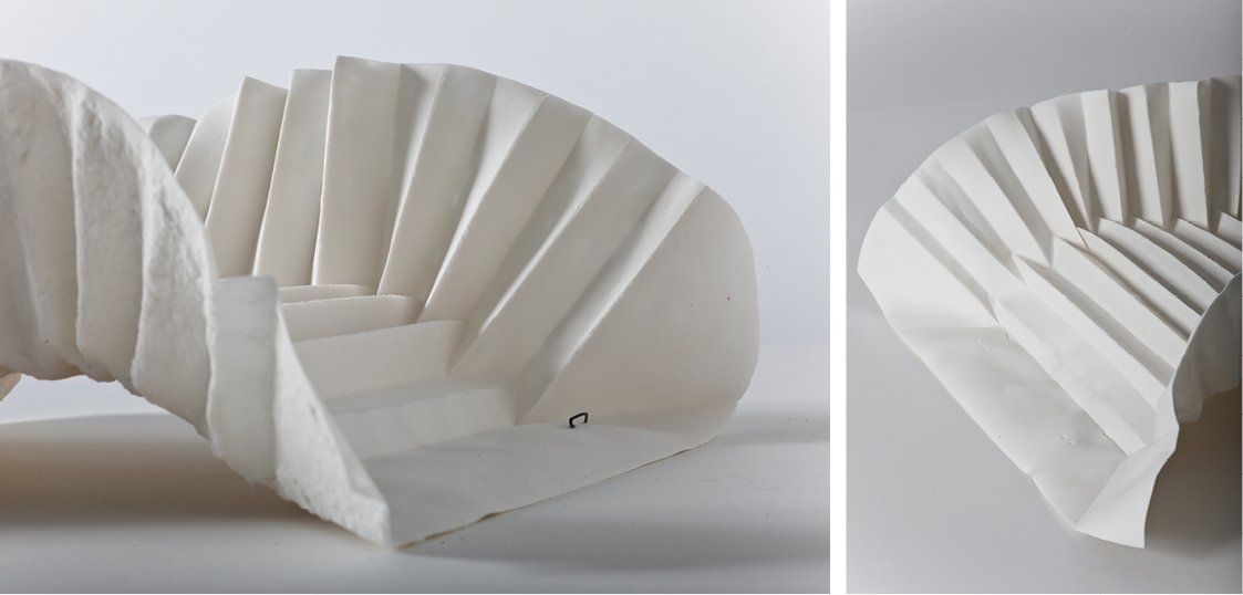 porcelain cerami sculpture paper art bridge stairs folding
