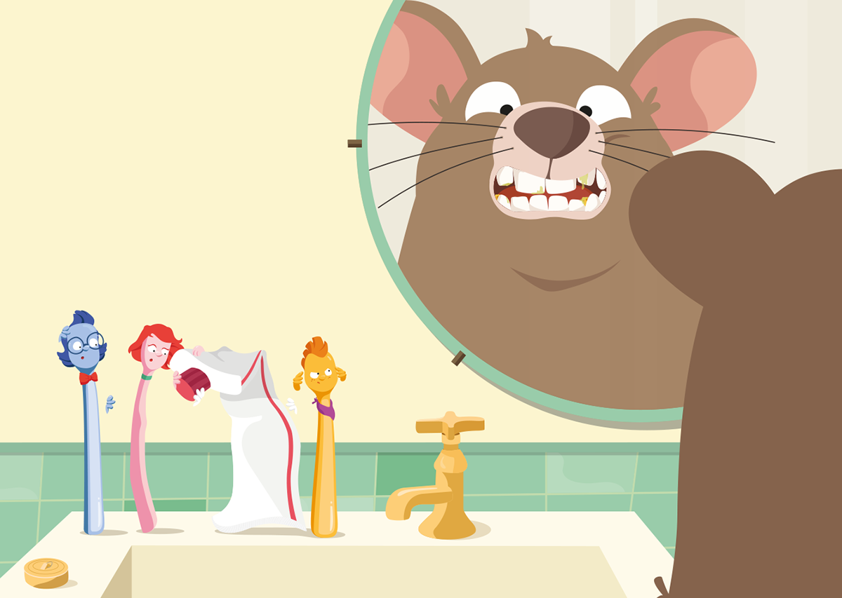 children's book ILLUSTRATION  Drawing  vector Character design teeth mouse toothbrush hygiene