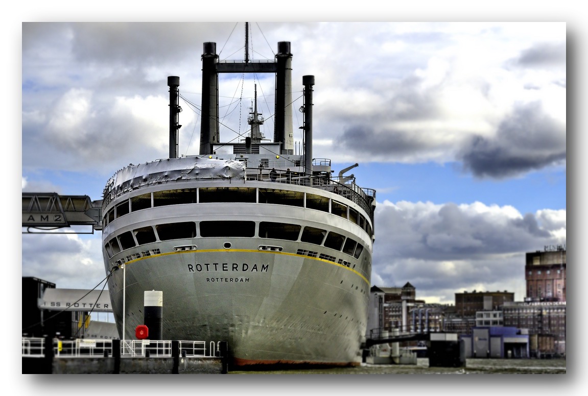 Rotterdam ss Rotterdam port of rotterdam hal Holland America Line harbor liner cruisship grey steamer hotel luxury museum ship