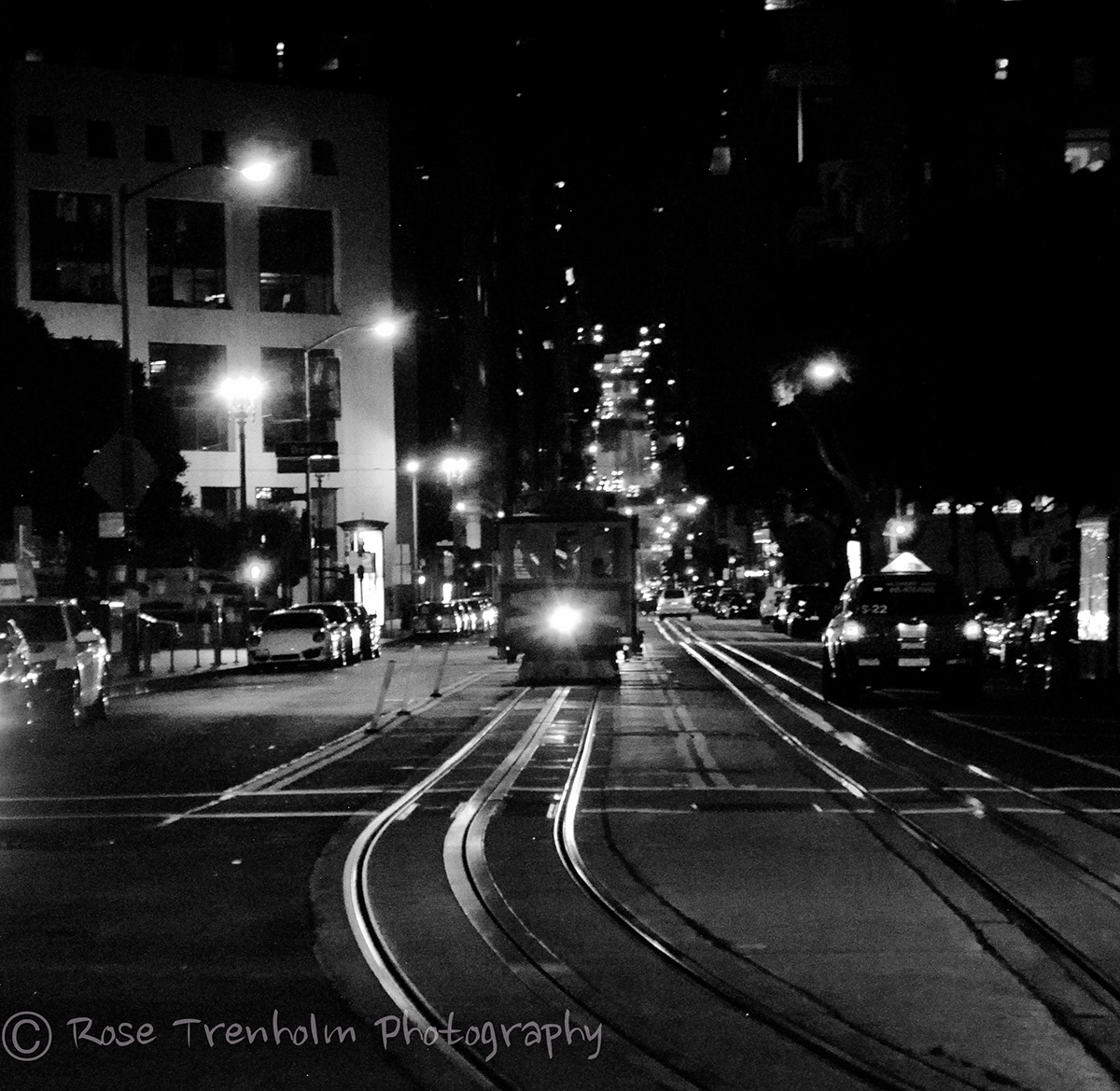 Cable Car black and white dark Street