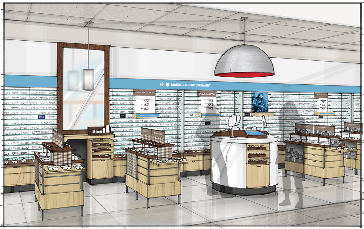 Retail design specialty retail environmental graphics lenscrafters ideation concept design strategy strategy