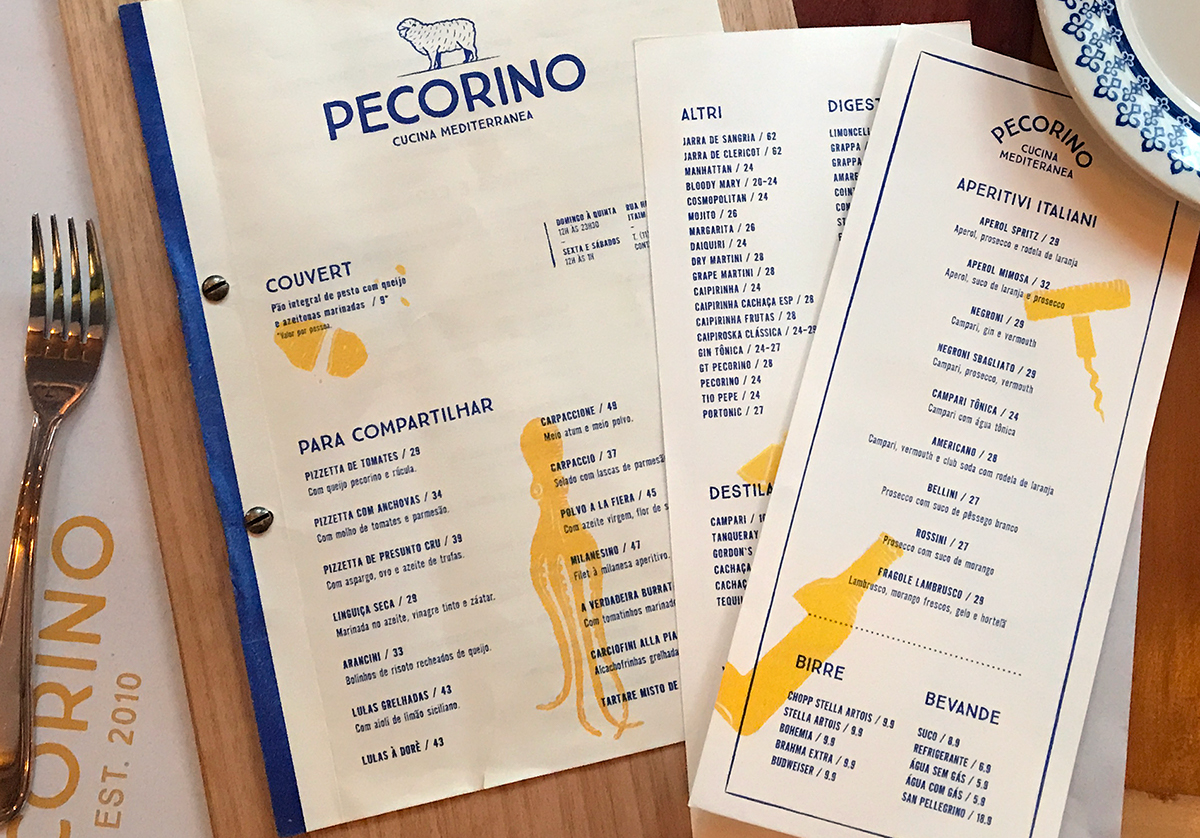 pecorino cucina mediterranea restaurant sheep blue yellow italian menu uniform apron