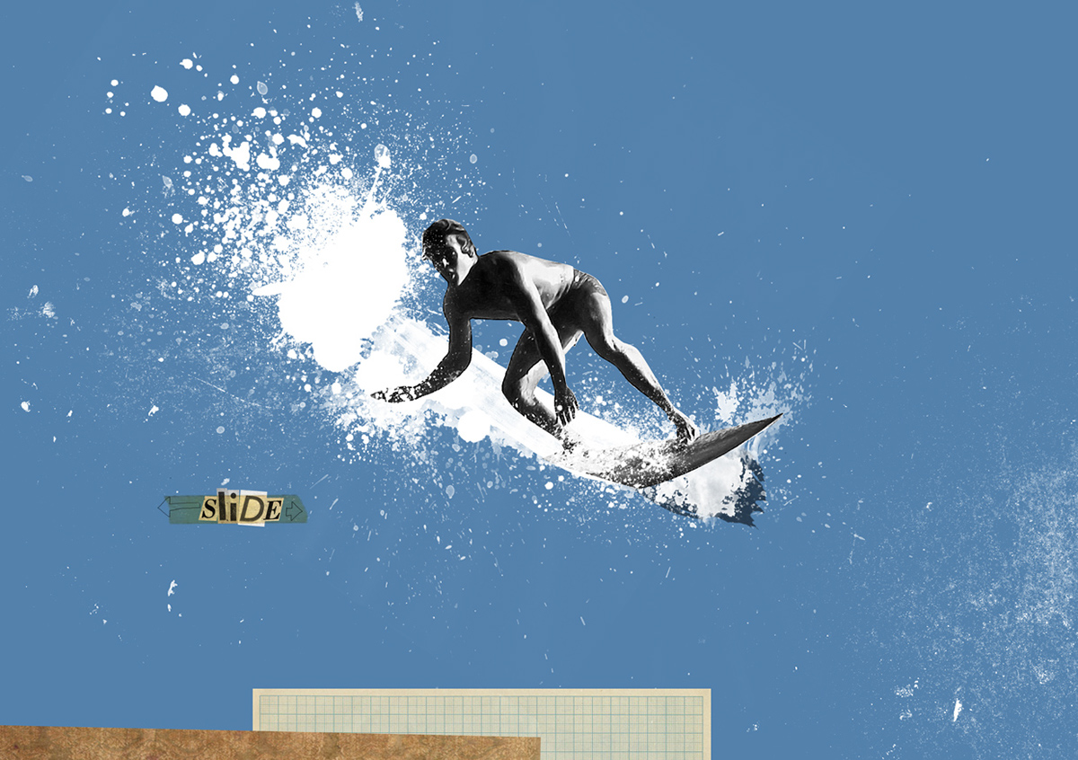 surfing collage Retro