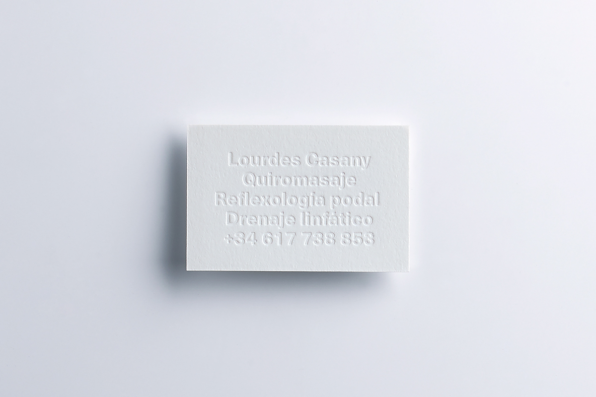 identity Business Cards branding  White minimal typographical Stamping press paper MARIA GÓMEZ-SENENT