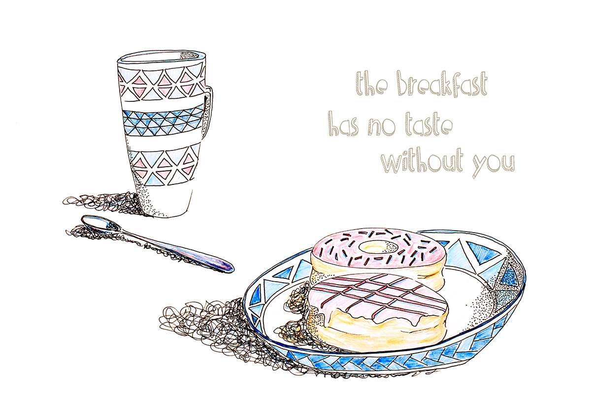 breakfast postcards cookies dishes tableware