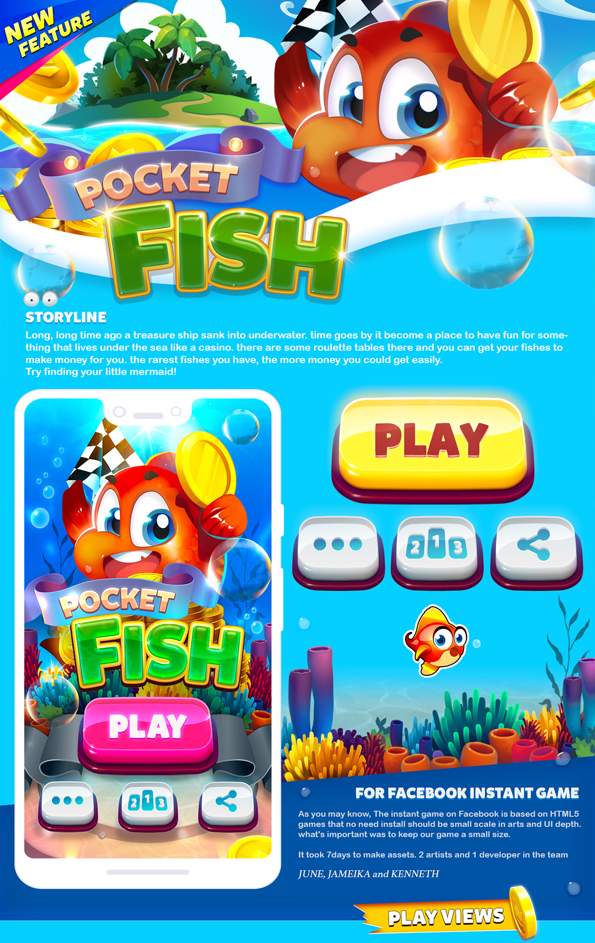 game fish facebook game game ui UI Digital Art  casual game Concep Art sea Idle game