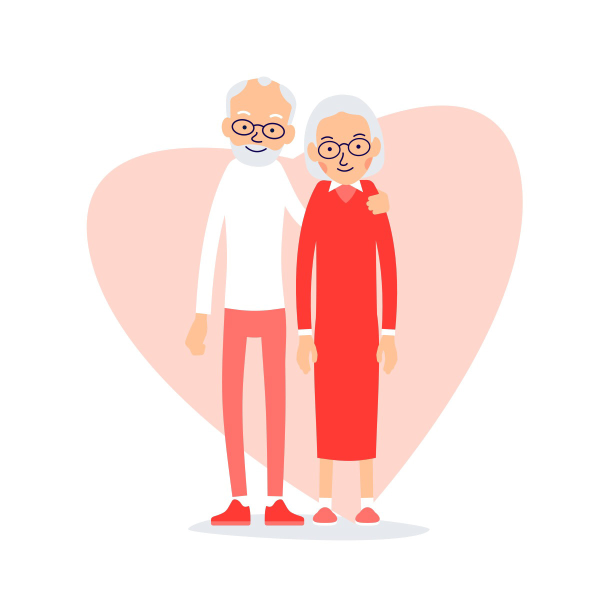 Old couple. Two aged people stand. Elderly man and woman stand together and hug each other.