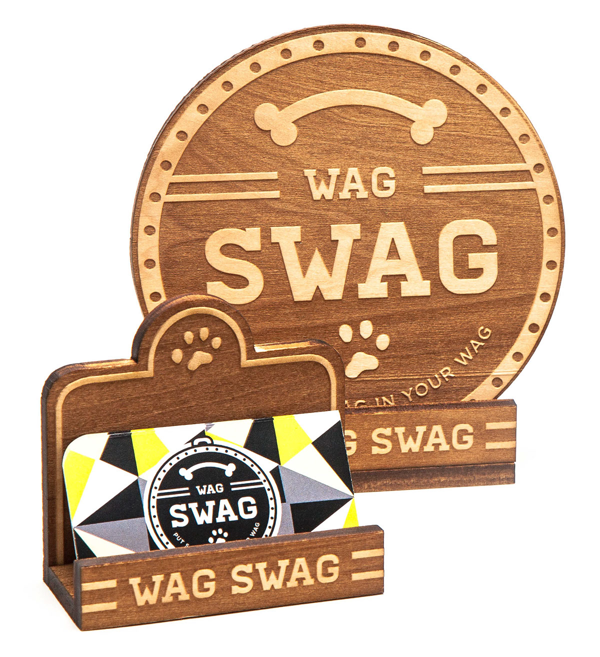 wag swag pet packaging leash tad carpenter KU swaggy waggy design wood box laser cut brand board brand story support art pets dog