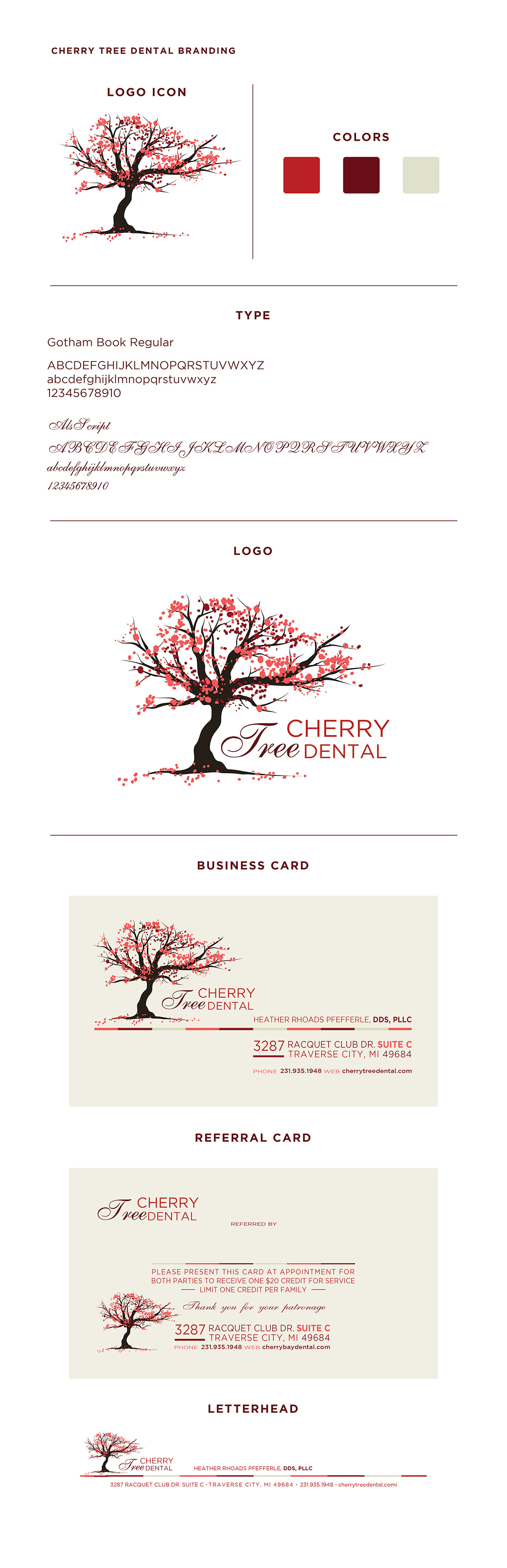 cherry tree dental logo business card letterhead