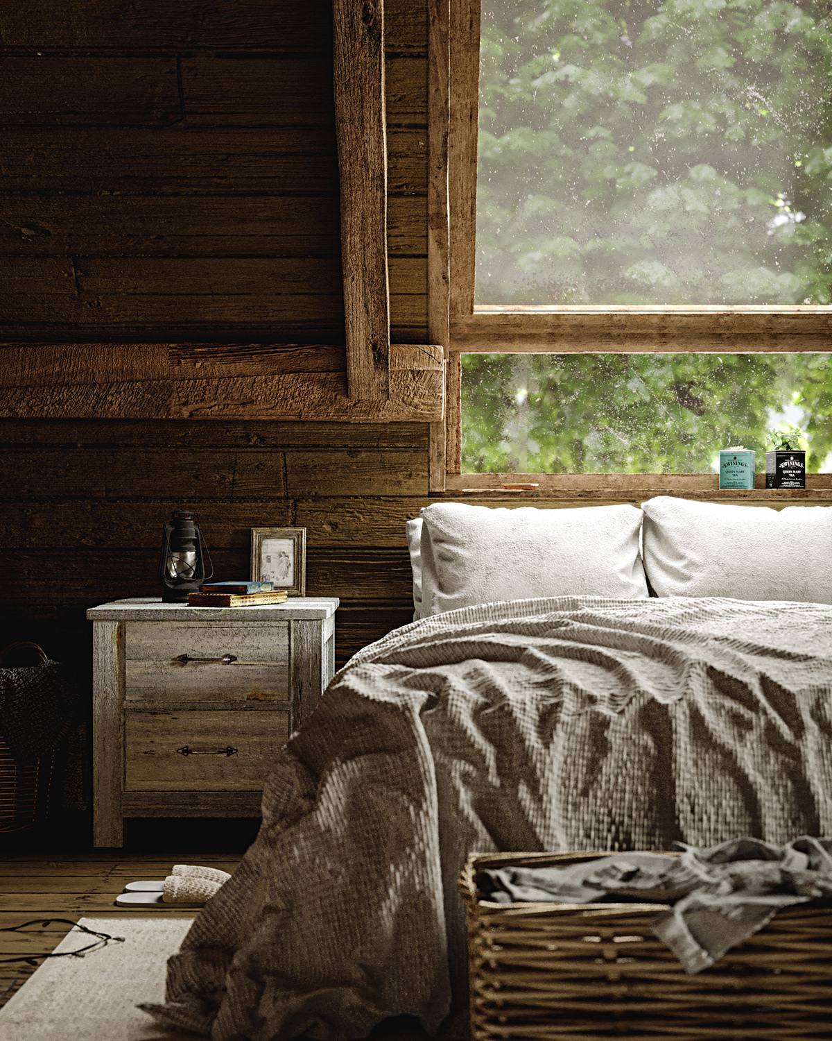 3ds max bedroom cabin CGI corona renderer coziness interior design  Photography  rustic visualization