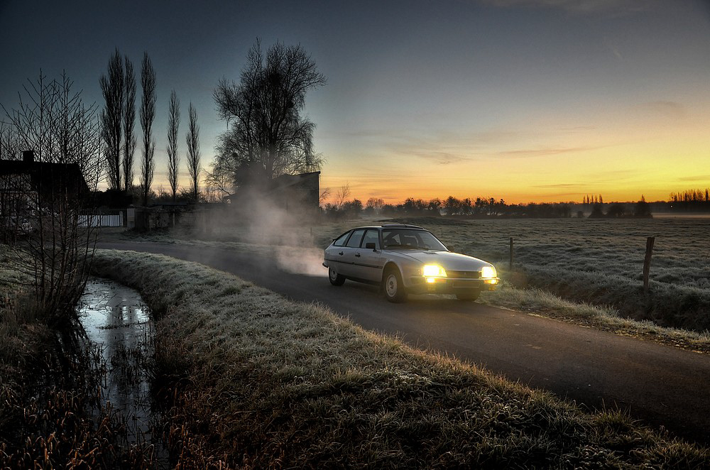 citroen cx turbo vintage car MORNING Sunrise road country French