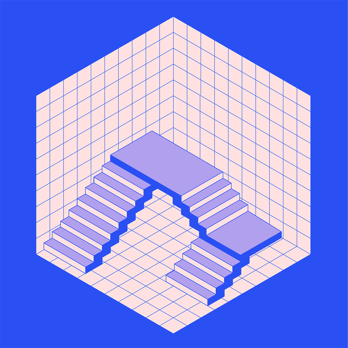 stair color blue pink grid architecure typology Circulation funky groovy
