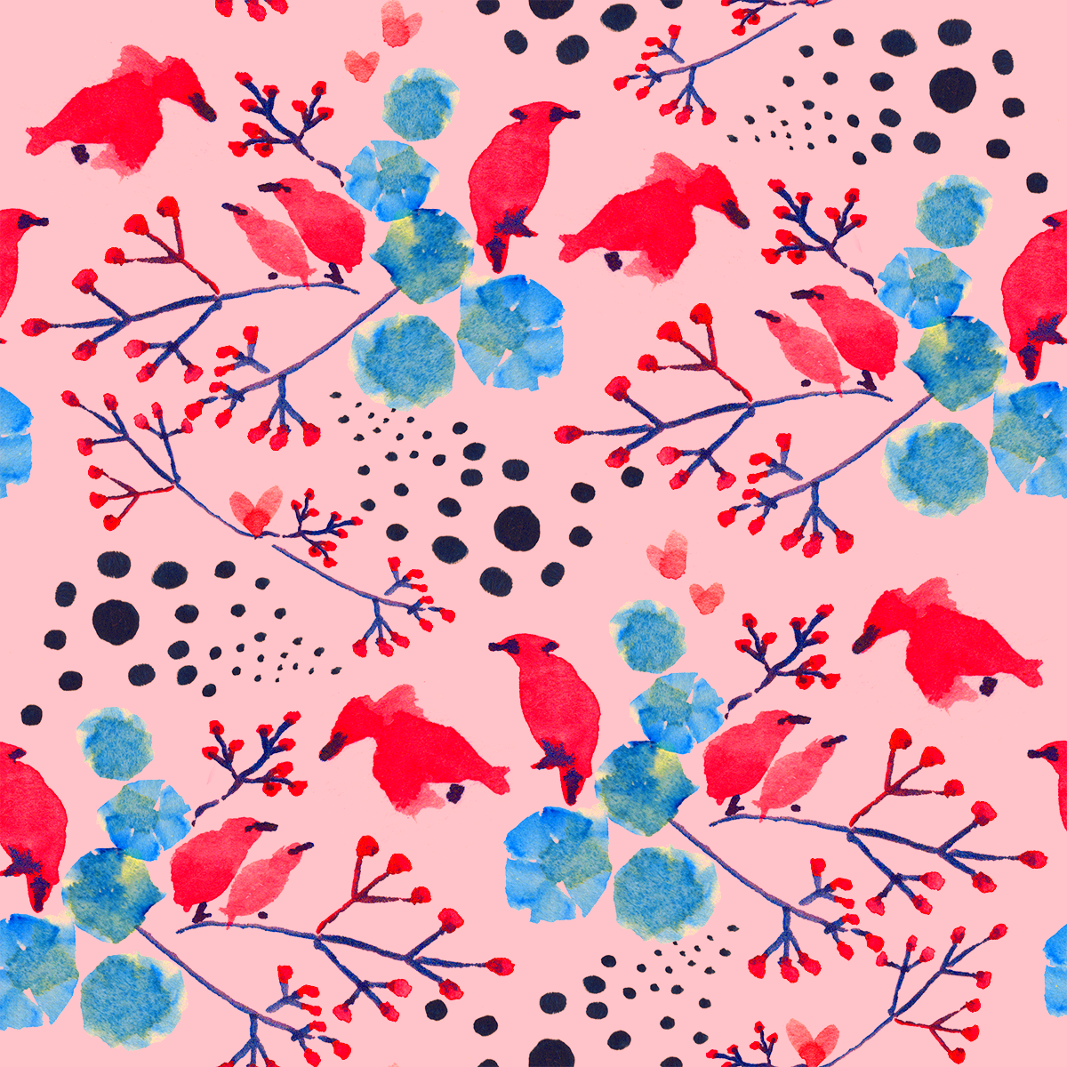 watercolor Aviary robins fashion textile toile