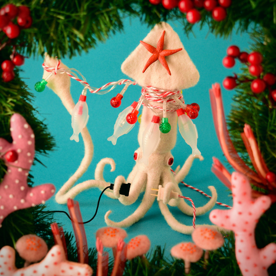 Christmas holiday card christmas card Diorama hine mizushima handmade art craft Squid photograph