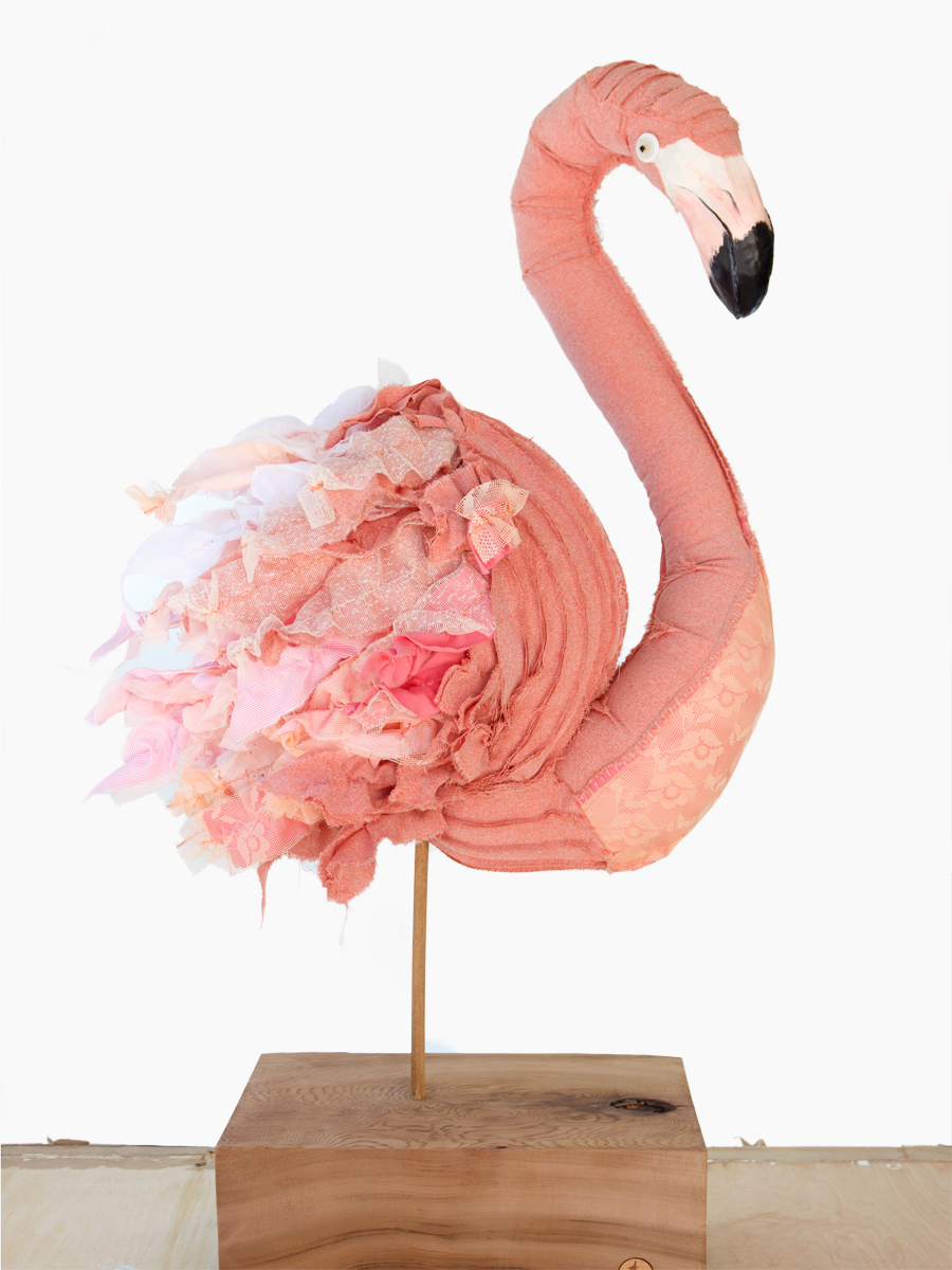flamingo bird textile sculpture soft sculpture pink whimsical