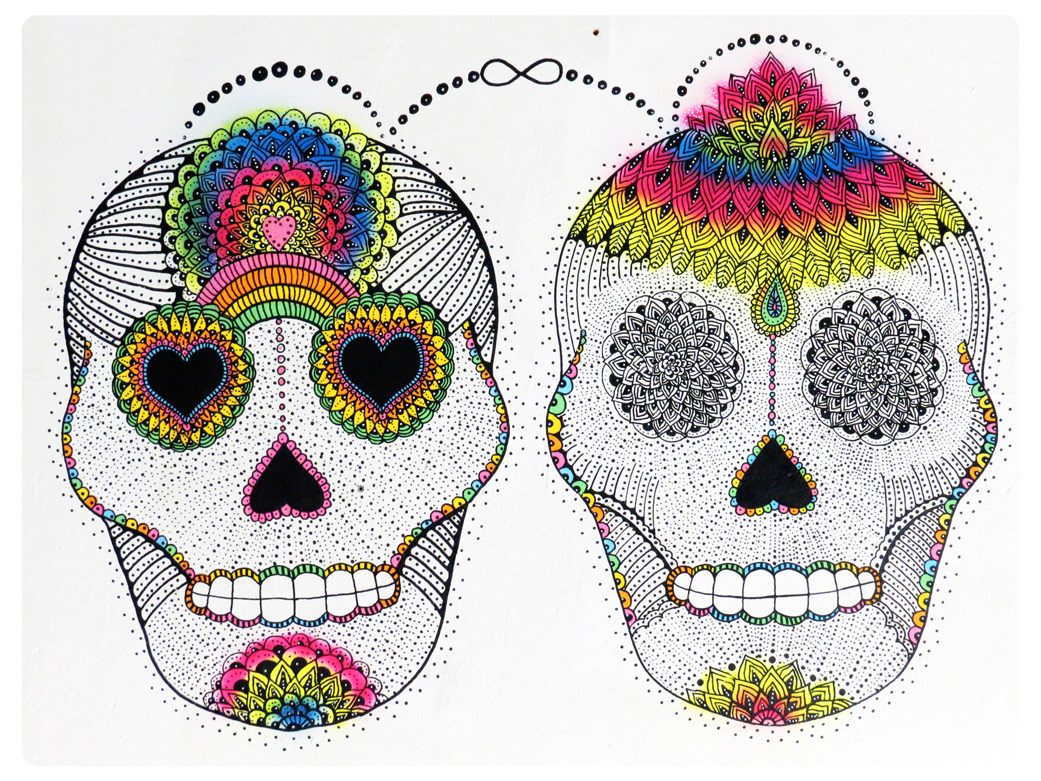 Mural  skull color rainbow detail texture pattern
